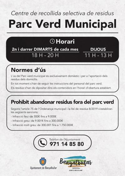 Horari i Normes d'Ús Parc Verd Municipal