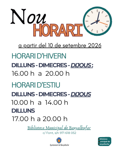 Nou Horari Biblioteca Municipal de Banyalbufar